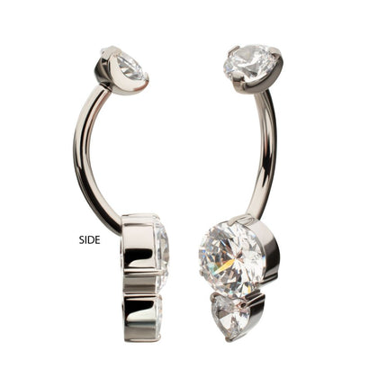 Invictus Titanium Internally Threaded Luxe Drop Heart Gem Fixed Bottom Non-Dangle Navel