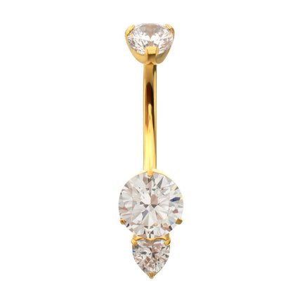 Invictus 24Kt Gold PVD Titanium Internally Threaded Luxe Drop Heart Gem Fixed Bottom Non-Dangle Navel