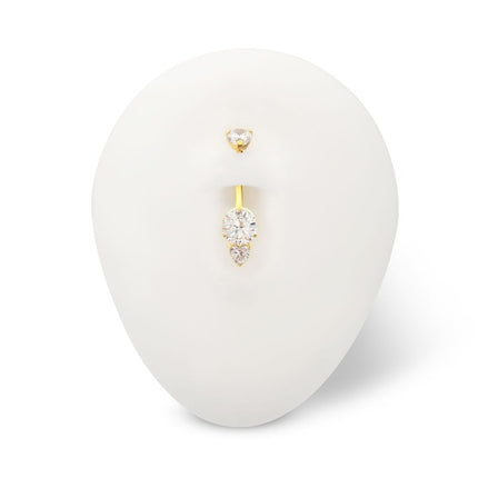 Invictus 24Kt Gold PVD Titanium Internally Threaded Luxe Drop Heart Gem Fixed Bottom Non-Dangle Navel