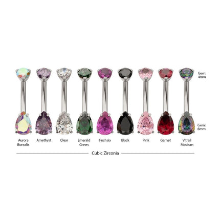 Invictus Titanium Internally Threaded Double Prong Set Teardrop Gem Fixed Bottom Navel