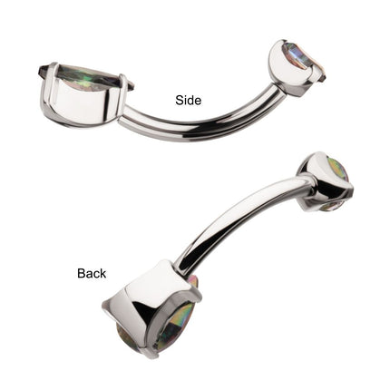 Invictus Titanium Internally Threaded Double Prong Set Teardrop Gem Fixed Bottom Navel