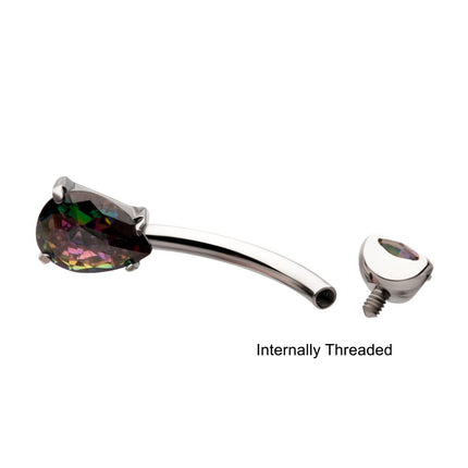 Invictus Titanium Internally Threaded Double Prong Set Teardrop Gem Fixed Bottom Navel