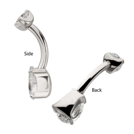 Invictus Titanium Internally Threaded Double Teardrop with 4-Prong Bottom Gem Fixed Bottom Navel