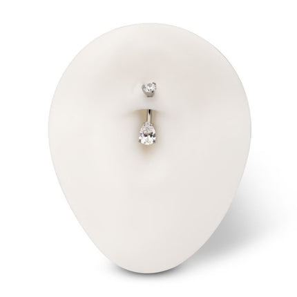 Invictus Titanium Internally Threaded Double Teardrop with 4-Prong Bottom Gem Fixed Bottom Navel