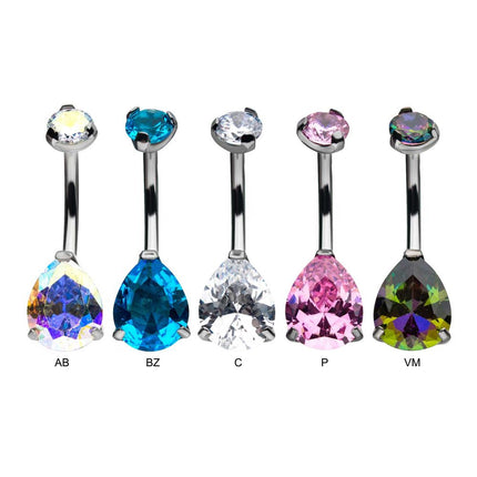 Invictus Titanium Internally Threaded Double CZ Gem 3-Prong Teardrop Navel Curves