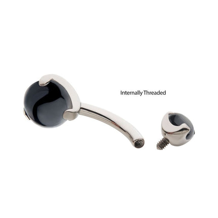Invictus Titanium Internally Threaded with 3 Prong Set Double Stone Fixed Bottom Navel Ring