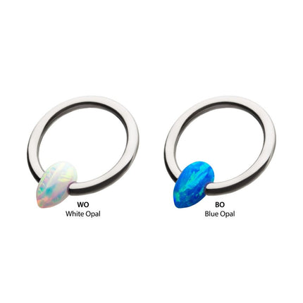 Invictus Titanium Captive Bead Ring with Synthetic Opal Teardrop Bead
