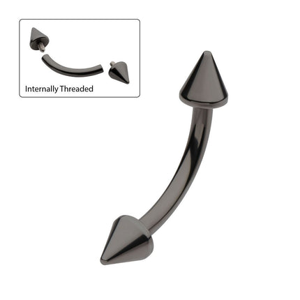 Invictus Black PVD Titanium Internally Threaded Spike End Curved Barbell
