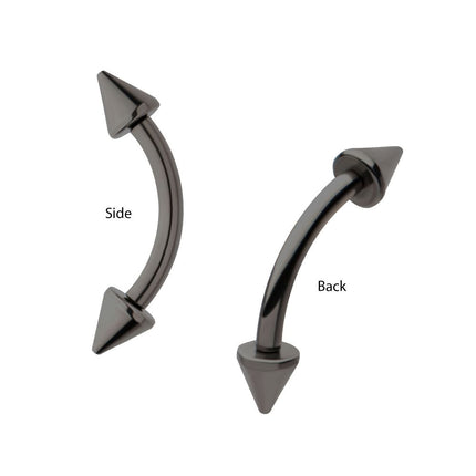 Invictus Black PVD Titanium Internally Threaded Spike End Curved Barbell
