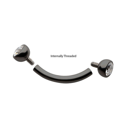 Invictus Black PVD Titanium Internally Threaded Double Bezel Gem End Curved Barbell