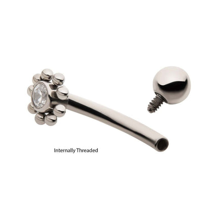 Invictus Titanium Internally Threaded with Beaded Bezel Set CZ Flower Fixed Top Curved Barbell