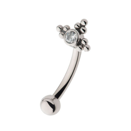 Invictus Titanium Internally Threaded with Tri Beads Set & Bezel Set Clear AAA CZ Fixed Top Curved Barbell
