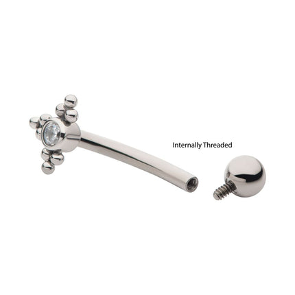 Invictus Titanium Internally Threaded with Tri Beads Set & Bezel Set Clear AAA CZ Fixed Top Curved Barbell