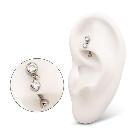 Invictus Titanium Internally Threaded Bezel Gem Fixed Top Curved Barbell with Floating Gem Dangle