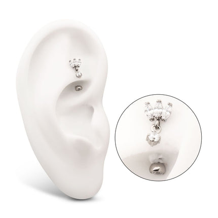 Invictus Titanium Internally Threaded V-Prong Triple Marquise Gem Fixed Top Curved Barbell with Floating Prong Gem Dangle