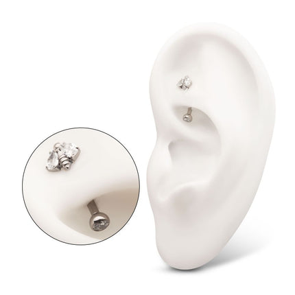 Invictus Titanium Internally Threaded Bee Fixed Top Curved Barbell with Prong Set Teardrop Gem