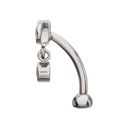 Invictus Titanium Internally Threaded Gem Triple Moon Phase Fixed Top Curved Barbell with Floating Bezel CZ Dangle