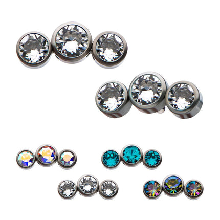 Invictus Titanium 3-Bezel Set Swarovski Crystal Threaded Tops