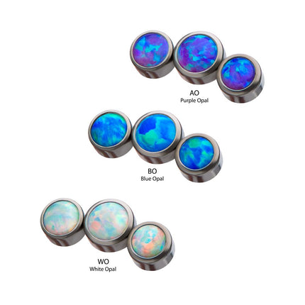 Invictus Titanium 3-Bezel Set Synthetic Opal Threaded Tops