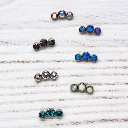 Invictus Titanium 3-Bezel Set Synthetic Opal Threaded Tops