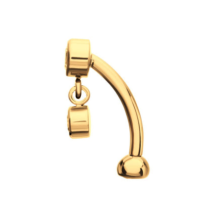 Invictus 24Kt Gold PVD Titanium Internally Threaded Bezel Gem Fixed Top Curved Barbell with Floating Gem Dangle
