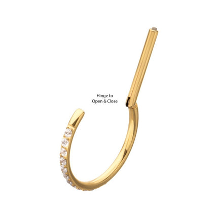 Invictus 24Kt Gold PVD Titanium D-Ring Clicker with CNC Set Clear CZ Gem
