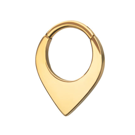 Invictus 24Kt Gold PVD Titanium Teardrop Flat Hoop Front Facing Hinged Segment Clicker