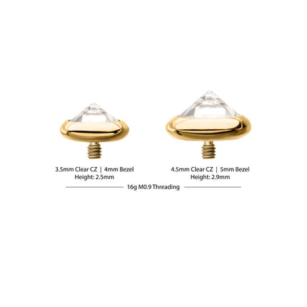 Invictus 24Kt Gold PVD Titanium Internally Threaded Low Profile Bezel Set Gem Top