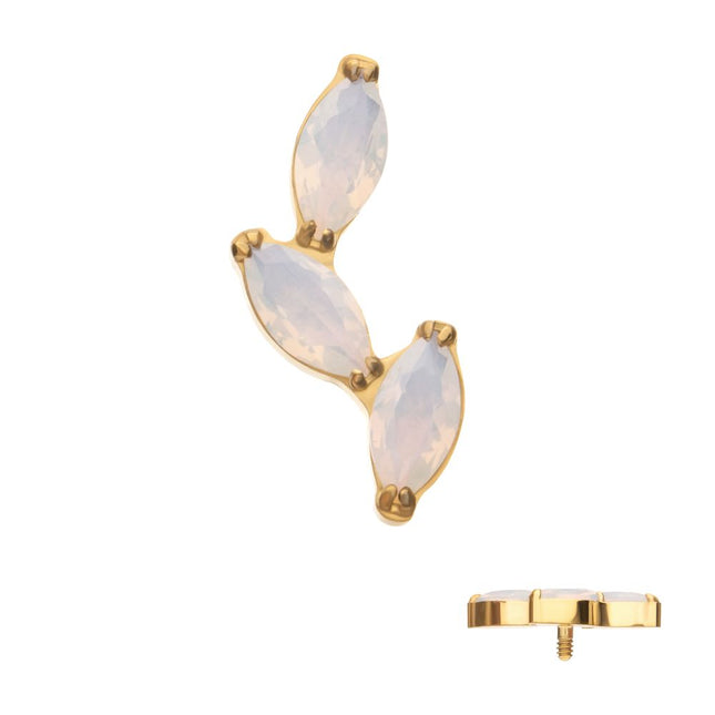 Invictus 24Kt Gold PVD Titanium Internally Threaded Vine Shape Top with 3-Tier Full Opalite Marquise