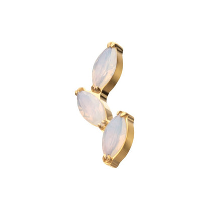 Invictus 24Kt Gold PVD Titanium Internally Threaded Vine Shape Top with 3-Tier Full Opalite Marquise