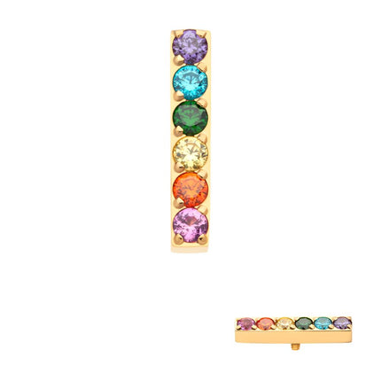 Invictus 24Kt Gold PVD Titanium Internally Threaded Prong Set Rainbow CZ 6-Cluster Bar Top