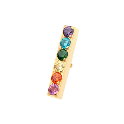 Invictus 24Kt Gold PVD Titanium Internally Threaded Prong Set Rainbow CZ 6-Cluster Bar Top
