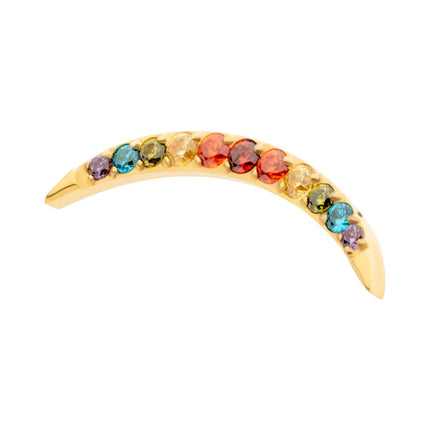 Invictus 24Kt Gold PVD Titanium Internally Threaded Multicolor CZ Curved Bar Top