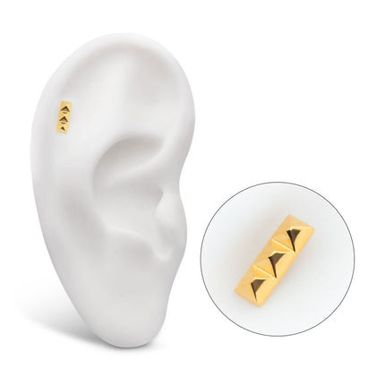 Invictus 24Kt Gold PVD Titanium Internally Threaded 3 Pyramid Stud Top