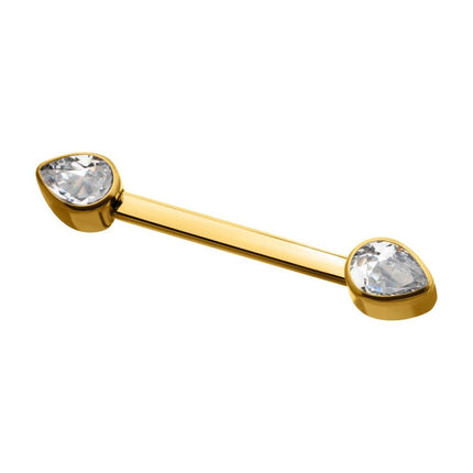 Invictus 24Kt Gold PVD Titanium Bezel Set Teardrop Gem End Nipple Barbell (One Side Fixed, One Side Internally Threaded) | Sold by piece