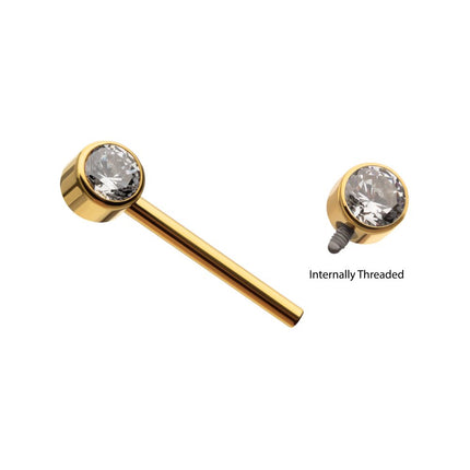 Invictus 24Kt Gold PVD Titanium Bezel Set Gem End Nipple Barbell (One Side Fixed, One Side Internally Threaded) | Sold by piece