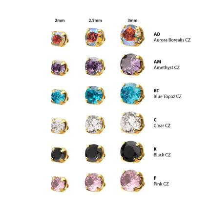 Invictus 24Kt Gold PVD Titanium Internally Threaded Flat Base Low Profile 4 Prong Round Gem Top