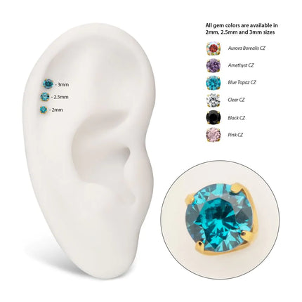 Invictus 24Kt Gold PVD Titanium Internally Threaded Flat Base Low Profile 4 Prong Round Gem Top