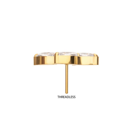 Invictus 24Kt Gold PVD Titanium Threadless Vine Shape Top with 3-Tier Full Clear CZ Gem Marquise