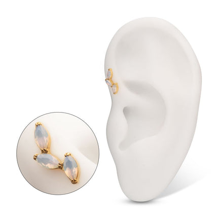 Invictus 24Kt Gold PVD Titanium Threadless Vine Shape Top with 3-Tier Full Opalite Marquise