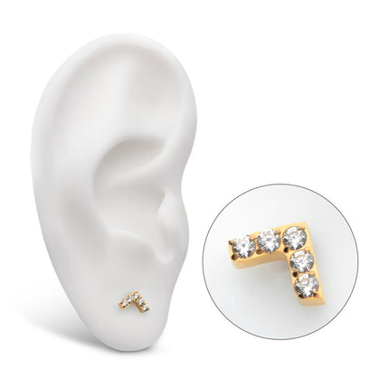 Invictus 24Kt Gold PVD Titanium Threadless Prong Set  5 Round CZ Chevron Shape Top