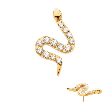 Invictus 24Kt Gold PVD Titanium Threadless Pave Set 13 Clear CZ Snake Top