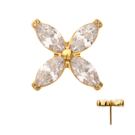 Invictus 24Kt Gold PVD Titanium Threadless 4-Marquise Flower Gem Top