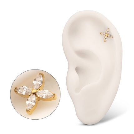 Invictus 24Kt Gold PVD Titanium Threadless 4-Marquise Flower Gem Top