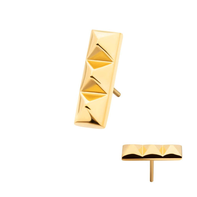 Invictus 24Kt Gold PVD Titanium Threadless 3 Pyramid Stud Top