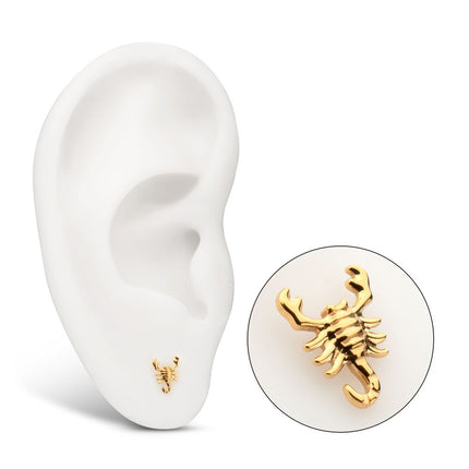 Invictus 24Kt Gold PVD Titanium Threadless Low Profile 3D Scorpion Top