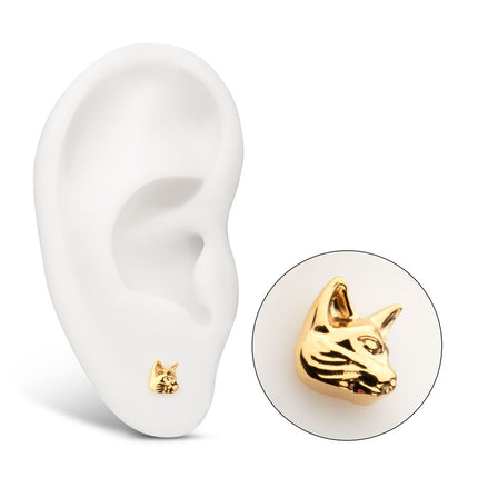 Invictus 24Kt Gold PVD Titanium Threadless Low Profile 3D Cat's Head Top