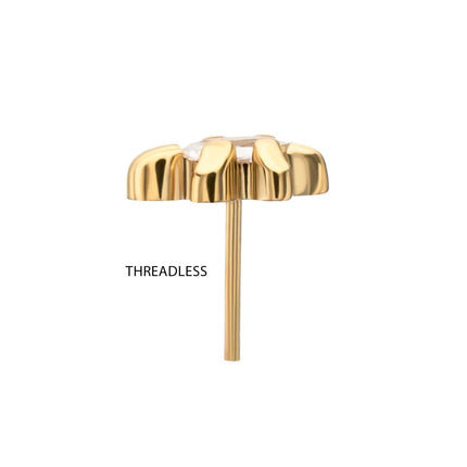 Invictus 24Kt Gold PVD Titanium Threadless Low Profile 3D Sea Turtle Top with Prong Set Oval Gem