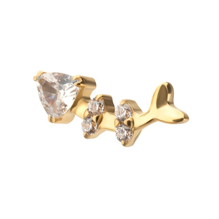Invictus 24Kt Gold PVD Titanium Threadless Low Profile Fishbone Top with Prong Set Gem