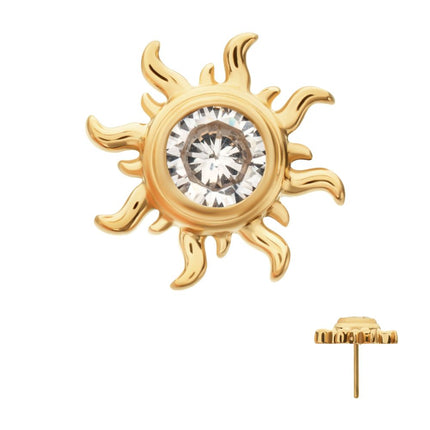 Invictus 24Kt Gold PVD Titanium Threadless Sunburst Top with Bezel Gem